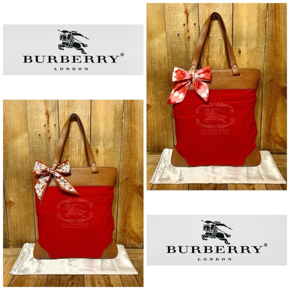 Burberry Stowell Roll Up Canvas & Leather Tote with Free COA, Dust Bag & Scarfs.